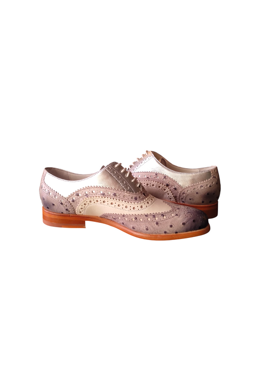 Chaussures derby femme modèle Selina 90 Vegas Ostrich Pepper à lacets