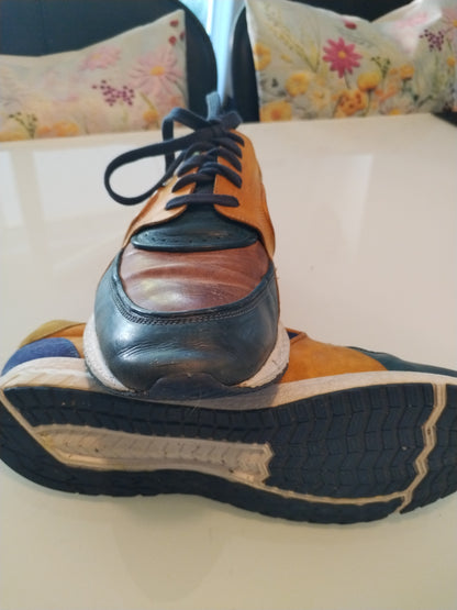 Brown and blue sneakers